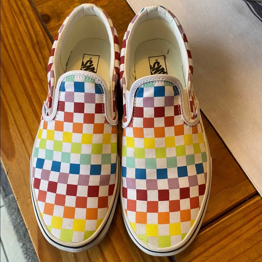VANS Checkerboard Slip-On Rainbow Shoes 6
